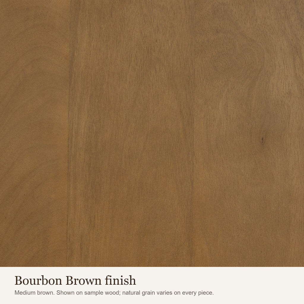 Bourbon Brown finish swatch: close-up of the medium brown wood colour and grain