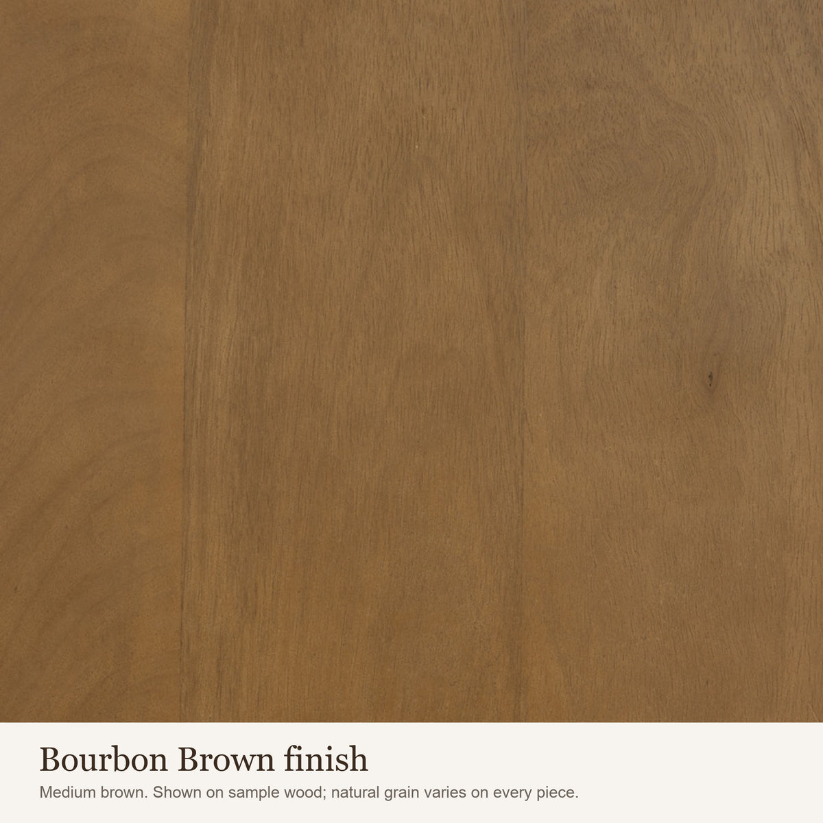 Bourbon Brown finish swatch: close-up of the medium brown wood colour and grain