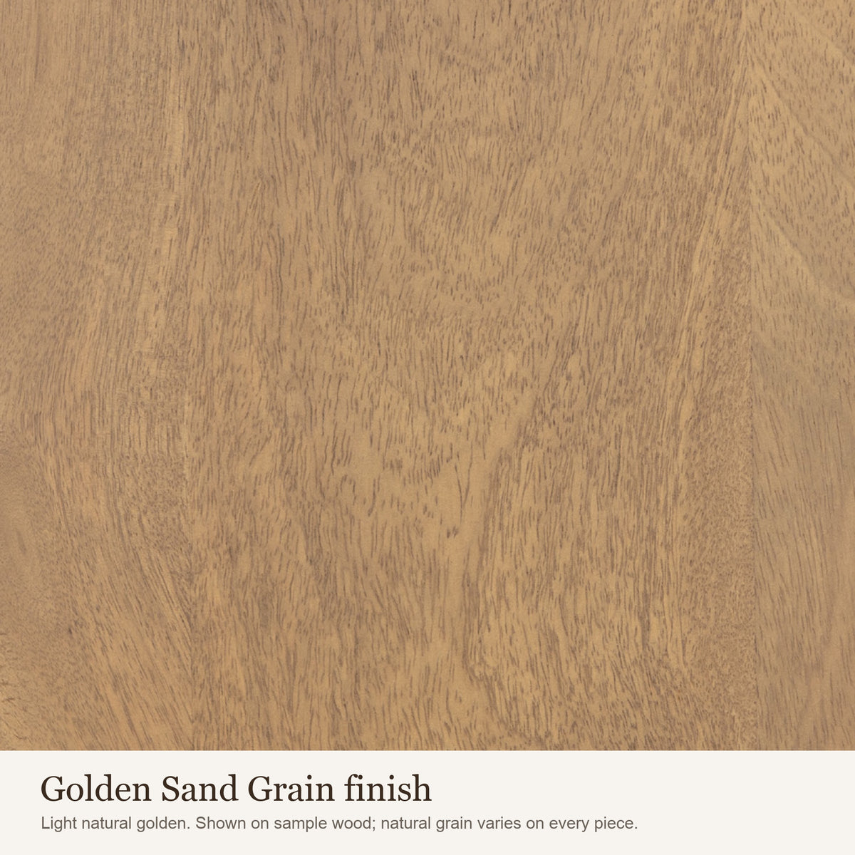 Golden Sand Grain finish swatch: close-up of the light natural golden wood colour and grain