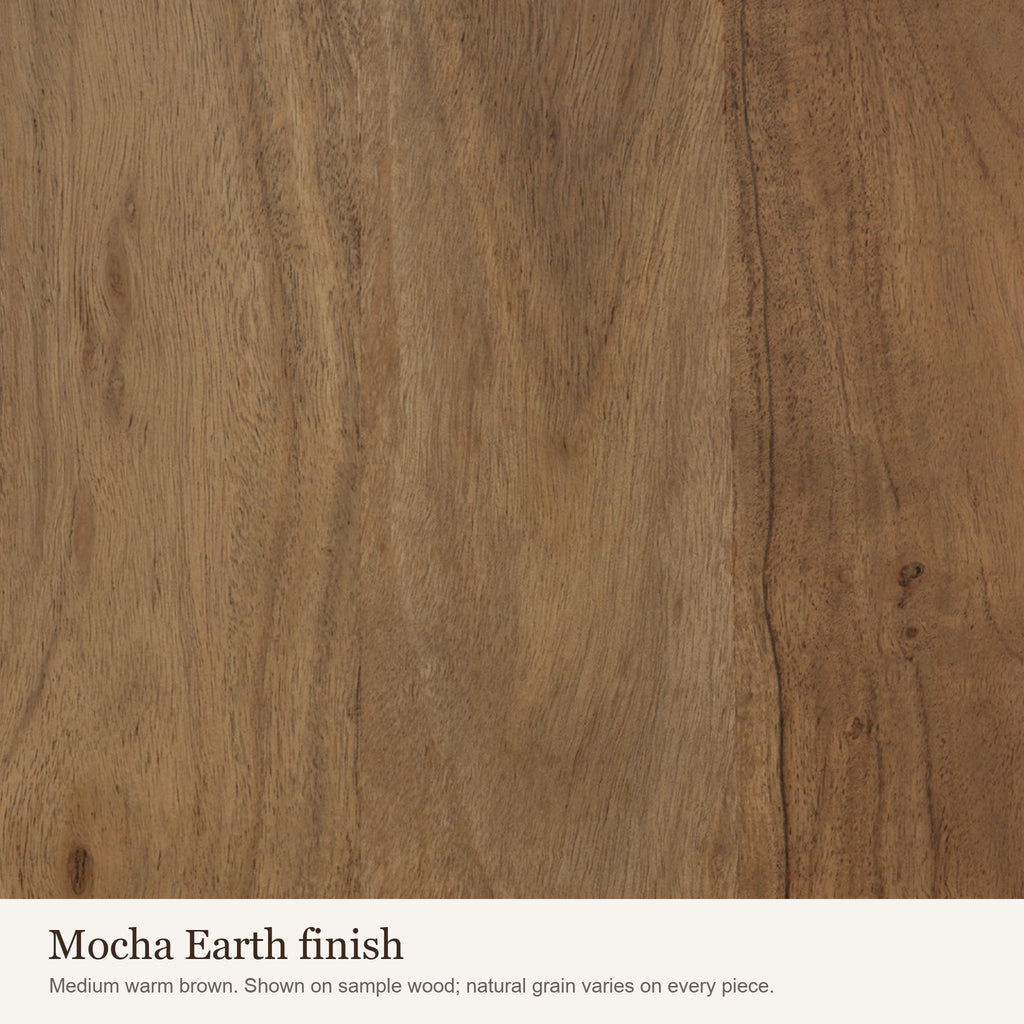Mocha Earth finish swatch: close-up of the medium warm brown wood colour and grain