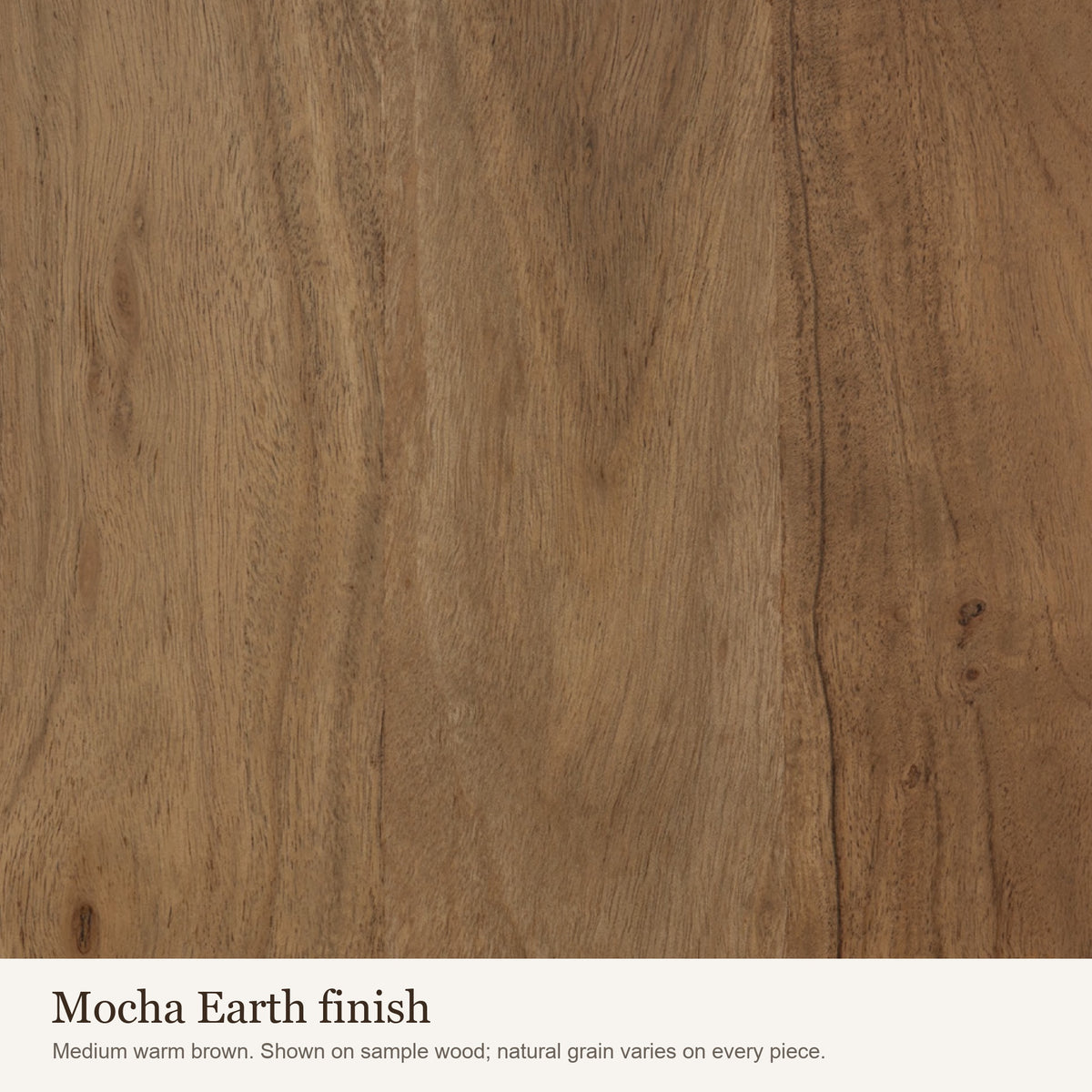Mocha Earth finish swatch: close-up of the medium warm brown wood colour and grain
