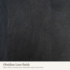 Obsidian Luxe finish swatch: close-up of the black wood colour and grain