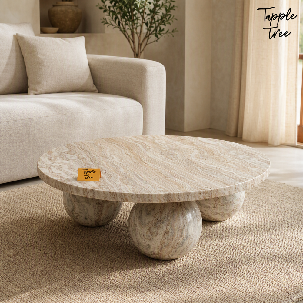 Beige Orb Marble Coffee Table — lifestyle hero