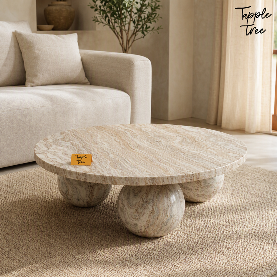 Beige Orb Marble Coffee Table — lifestyle hero