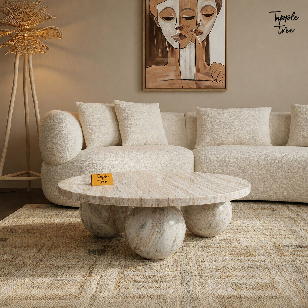 Beige Orb Marble Coffee Table — lifestyle front