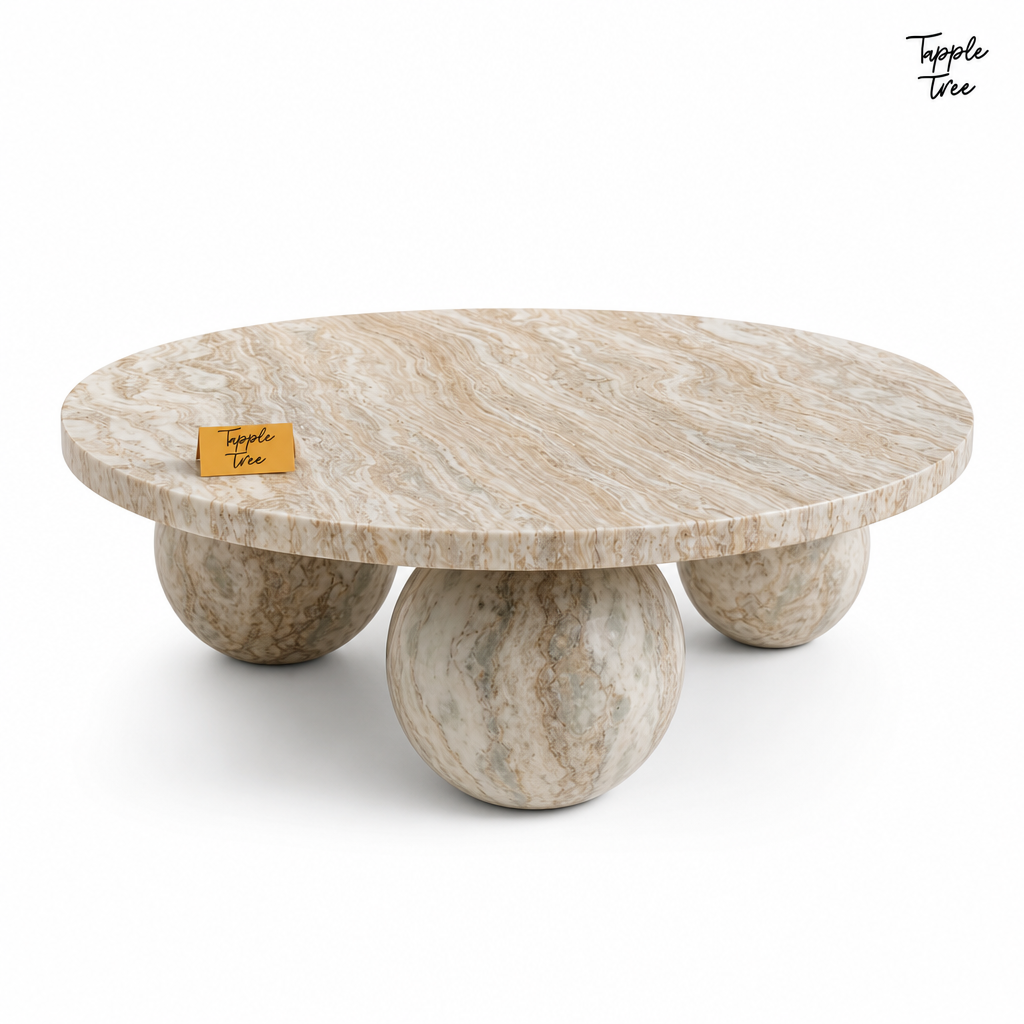 Beige Orb Marble Coffee Table — white three quarter