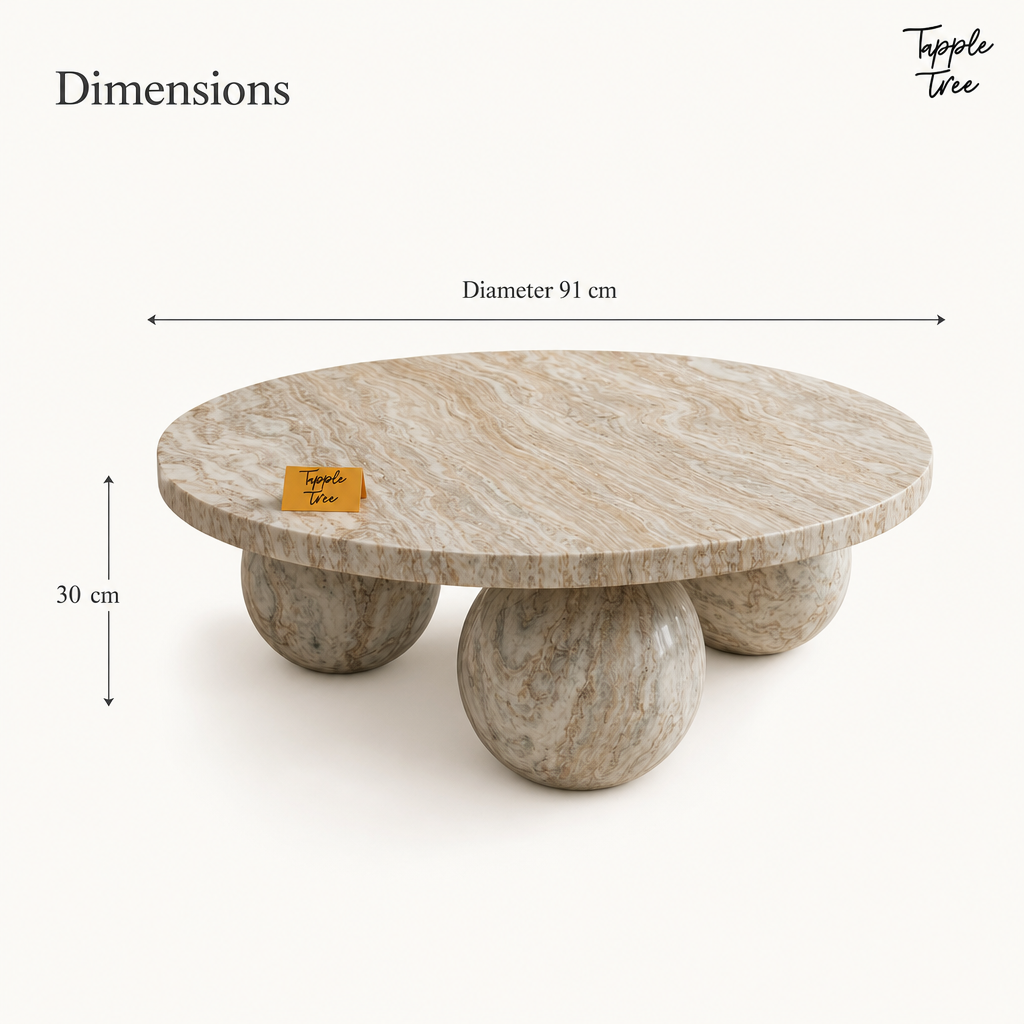Beige Orb Marble Coffee Table — dimensions
