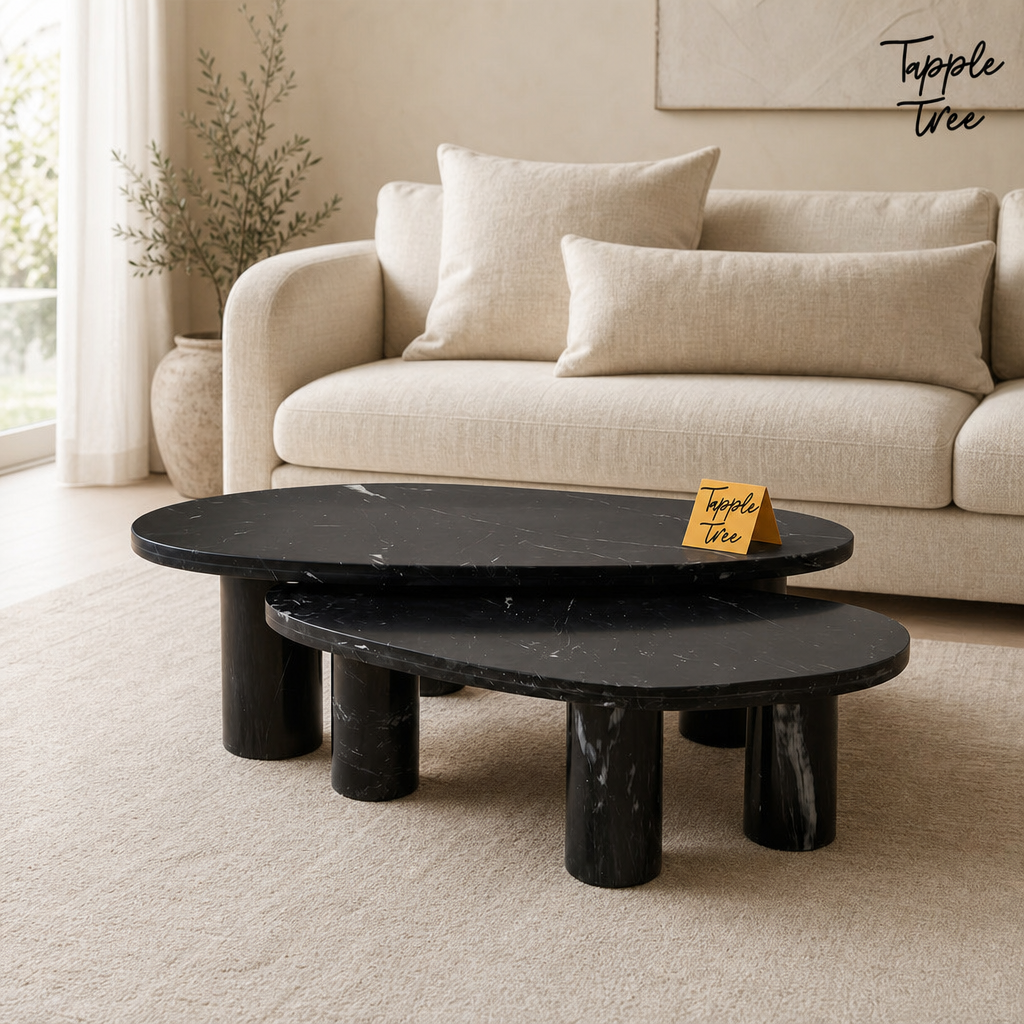 Noir Oval Marble Coffee Table Set — lifestyle hero