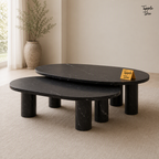 Noir Oval Marble Coffee Table Set — lifestyle opposite angle