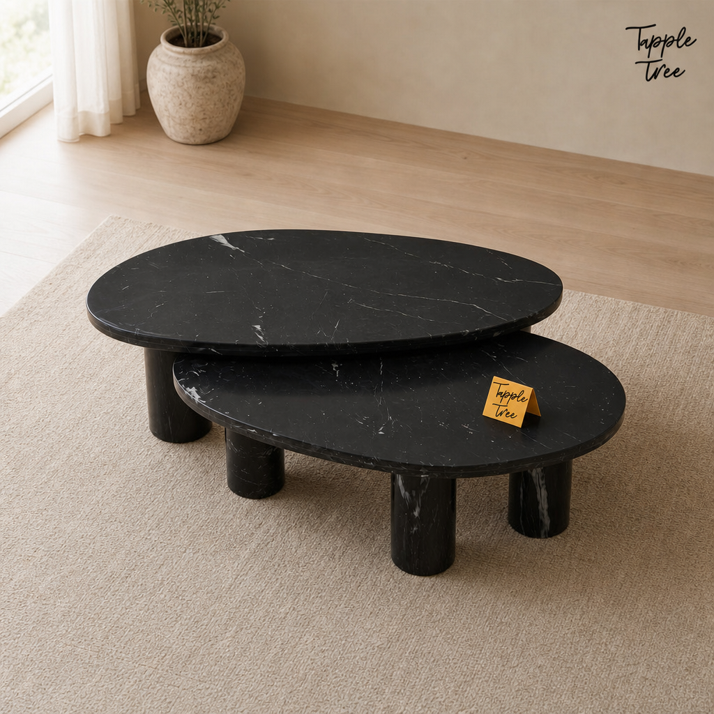 Noir Oval Marble Coffee Table Set — lifestyle elevated