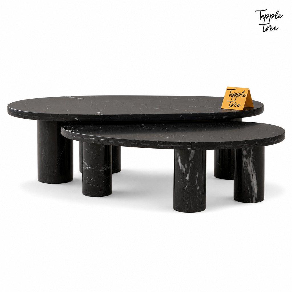 Noir Oval Marble Coffee Table Set — white front