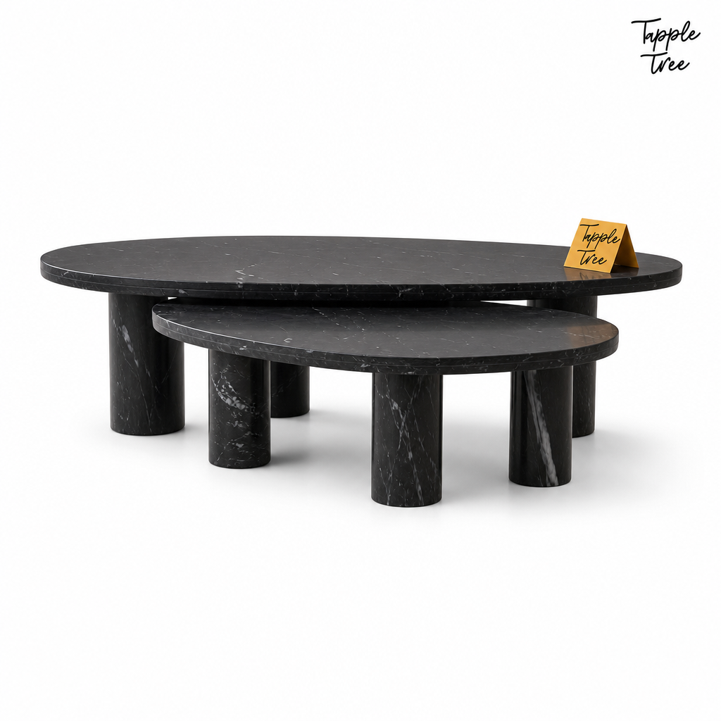 Noir Oval Marble Coffee Table Set — white side profile