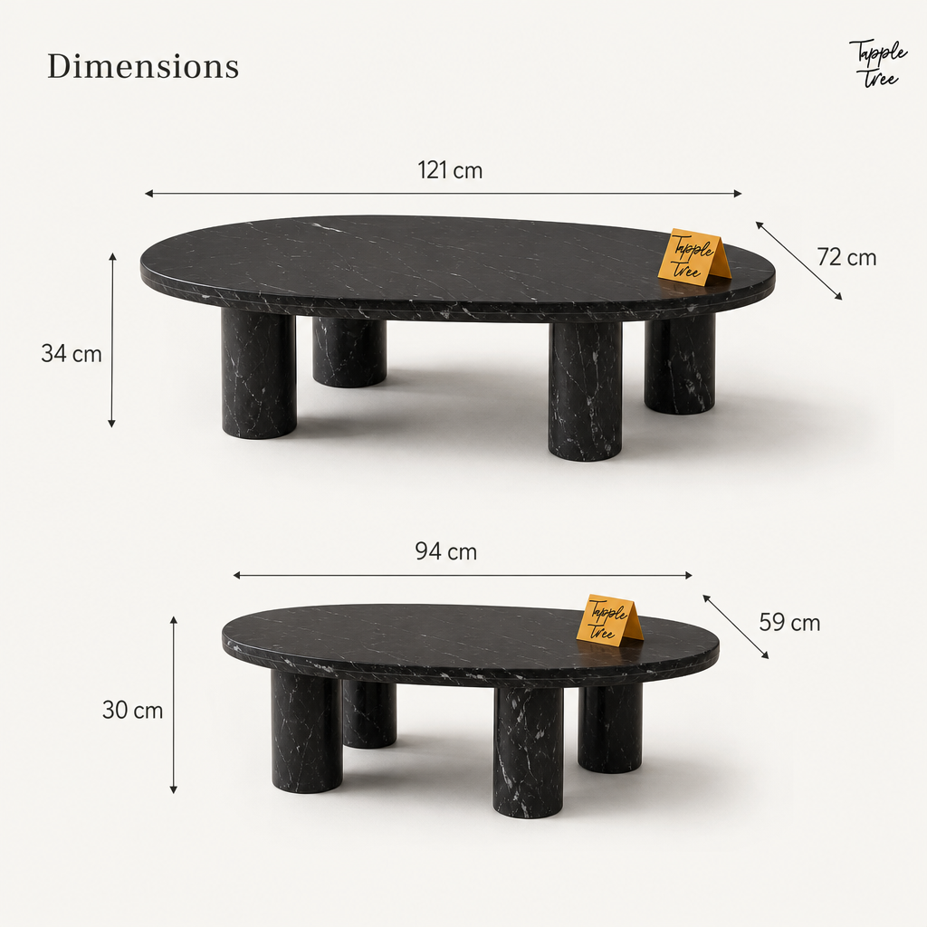 Noir Oval Marble Coffee Table Set — dimensions