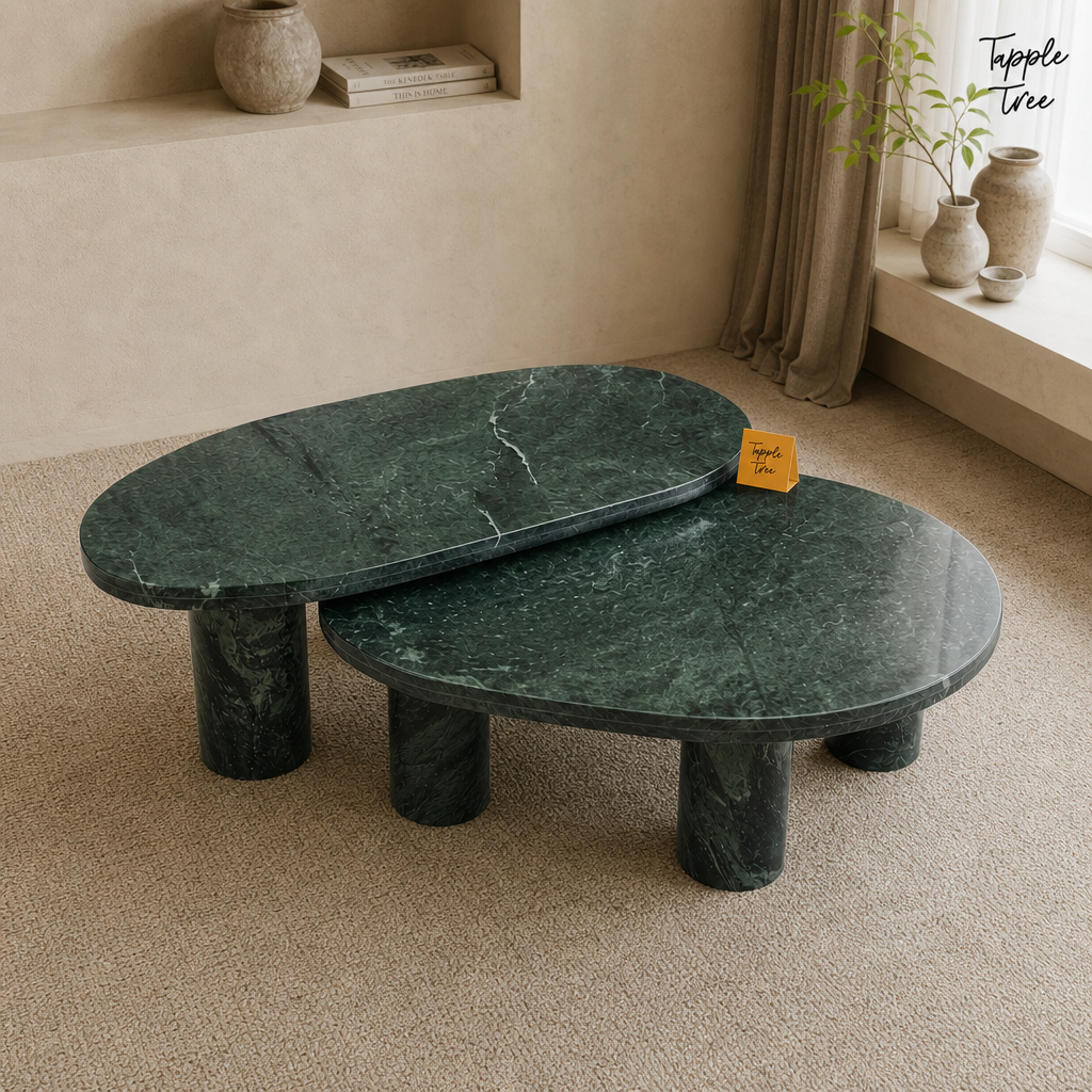 Emerald Oval Marble Coffee Table Set — lifestyle elevated