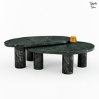 Emerald Oval Marble Coffee Table Set — white front