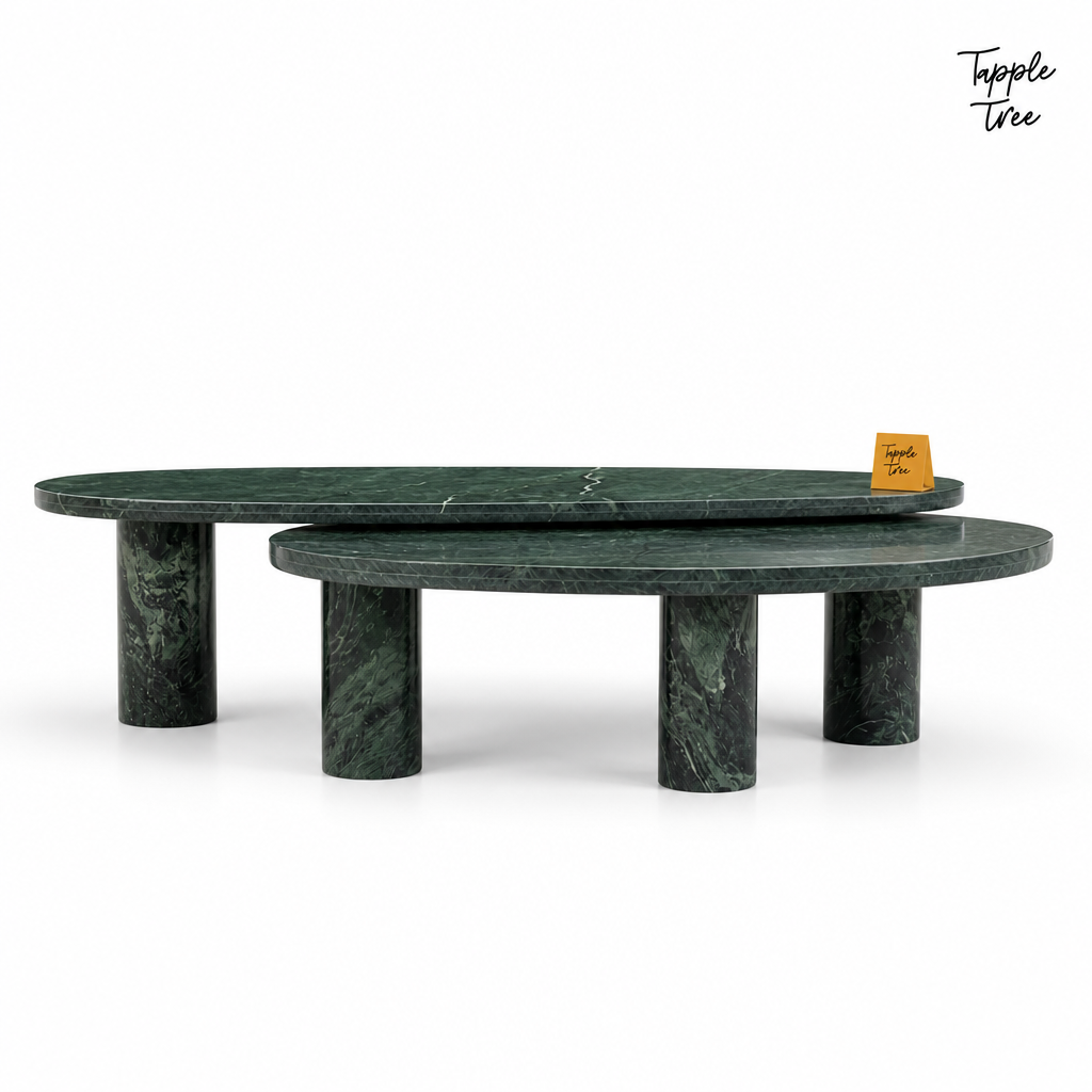 Emerald Oval Marble Coffee Table Set — white side profile