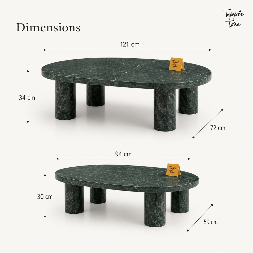 Emerald Oval Marble Coffee Table Set — dimensions