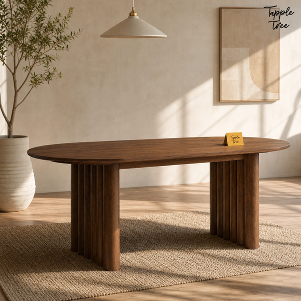 Fluted Oval Parawood Dining Table — lifestyle hero