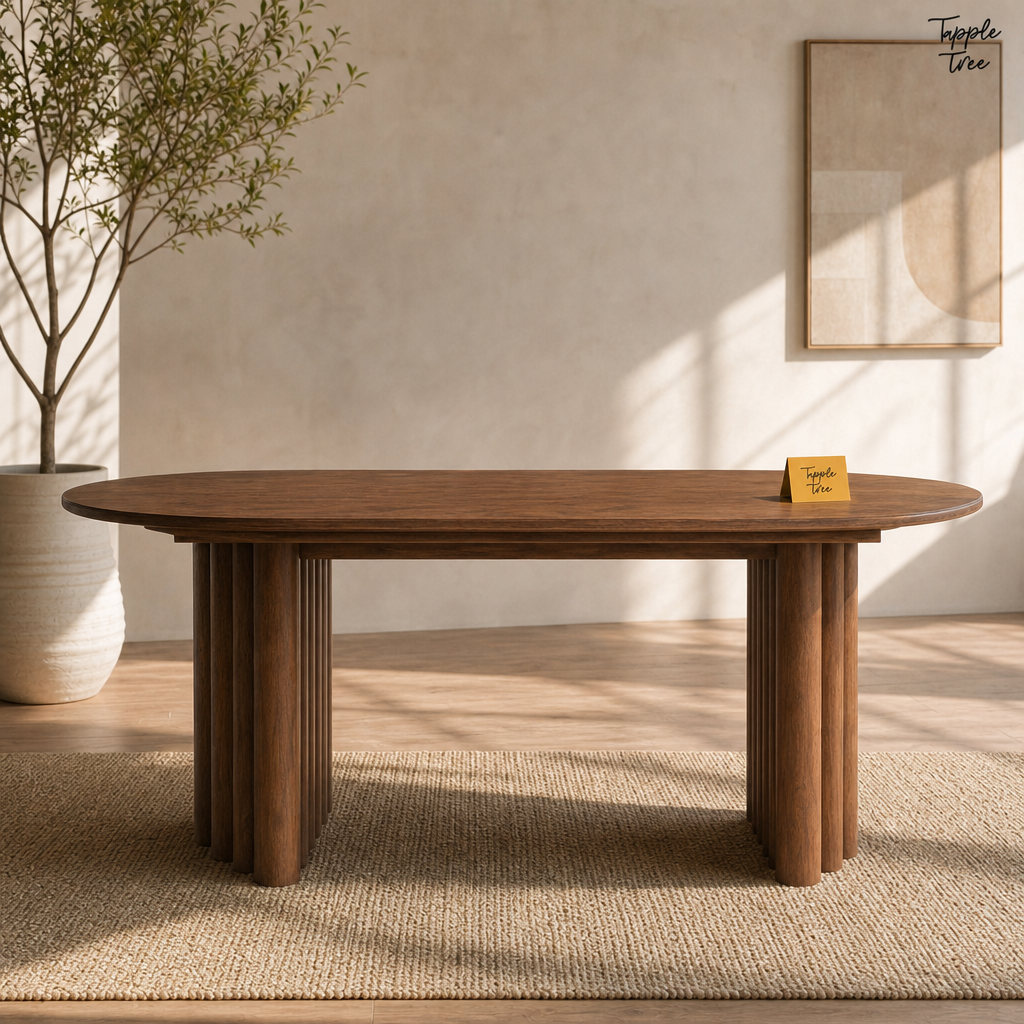 Fluted Oval Parawood Dining Table — lifestyle front