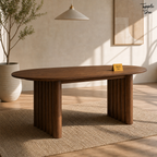 Fluted Oval Parawood Dining Table — lifestyle opposite angle