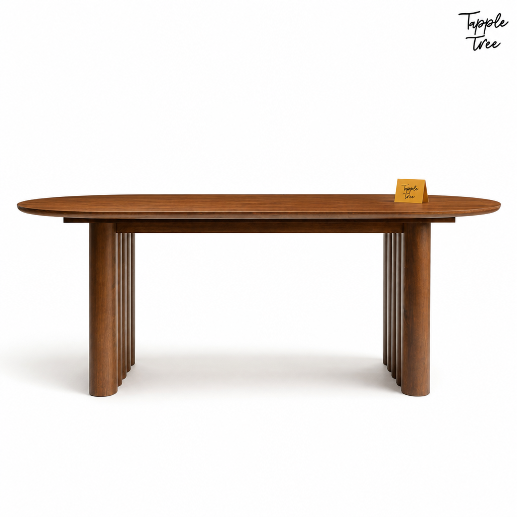 Fluted Oval Parawood Dining Table — white front