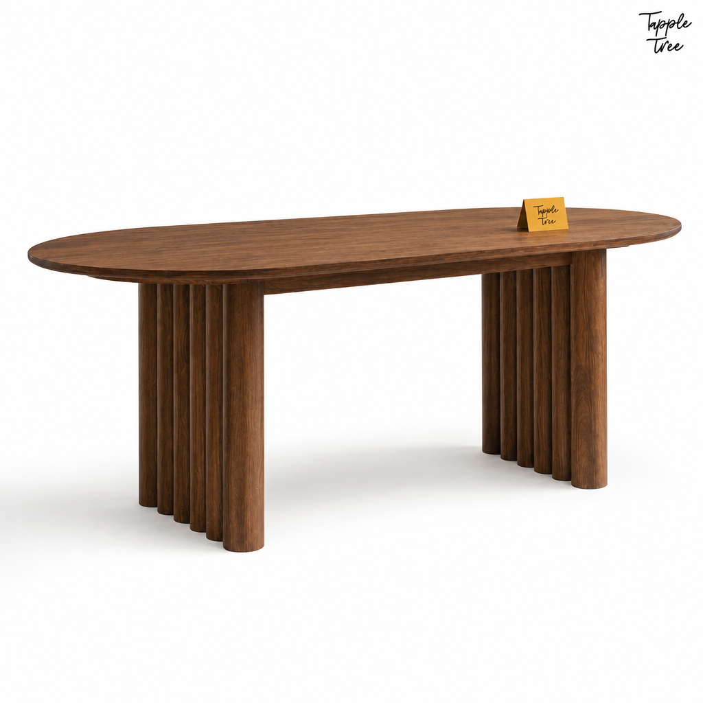 Fluted Oval Parawood Dining Table — white three quarter