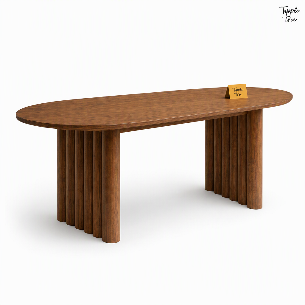 Fluted Oval Parawood Dining Table — white opposite angle