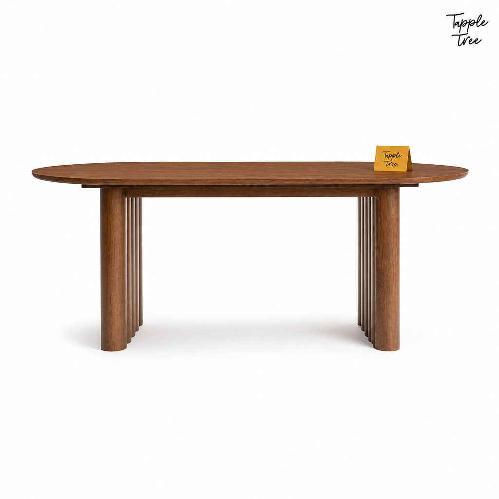Fluted Oval Parawood Dining Table — white side profile