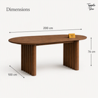 Fluted Oval Parawood Dining Table — dimensions