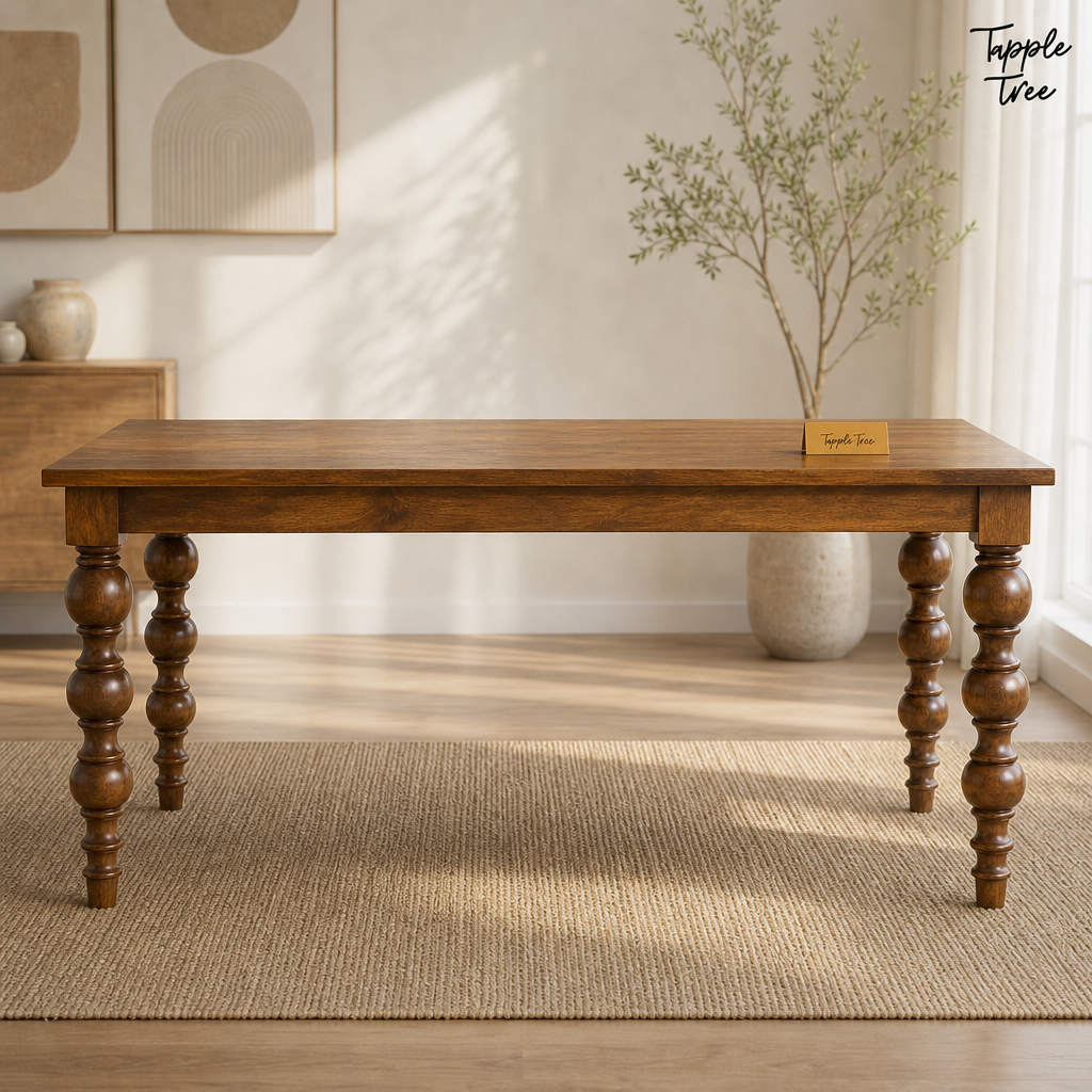 Heritage Turned-Leg Mango Dining Table — lifestyle front