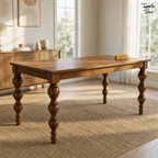 Heritage Turned-Leg Mango Dining Table — lifestyle opposite angle