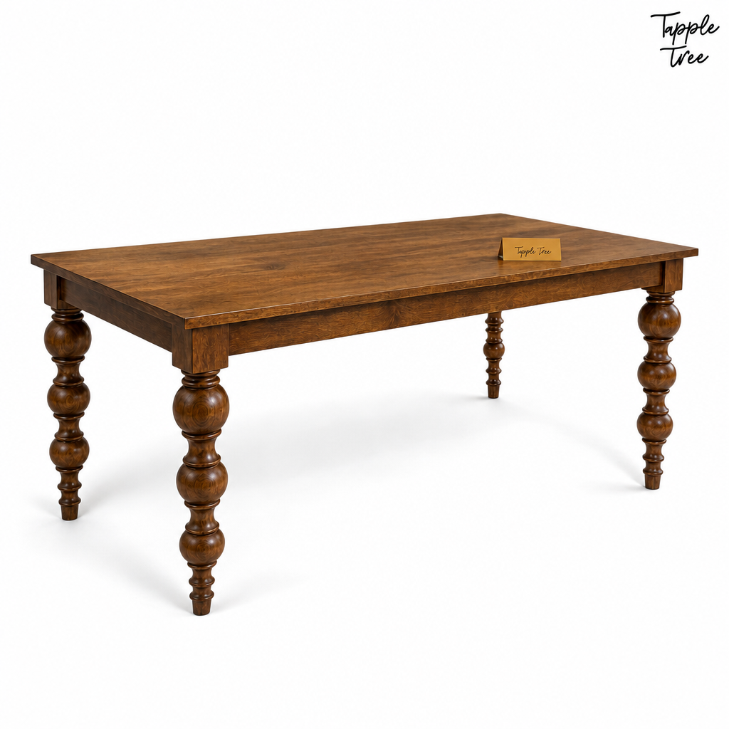 Heritage Turned-Leg Mango Dining Table — white opposite angle