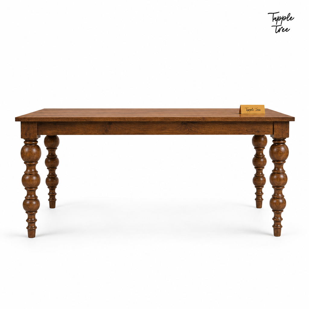 Heritage Turned-Leg Mango Dining Table — white side profile