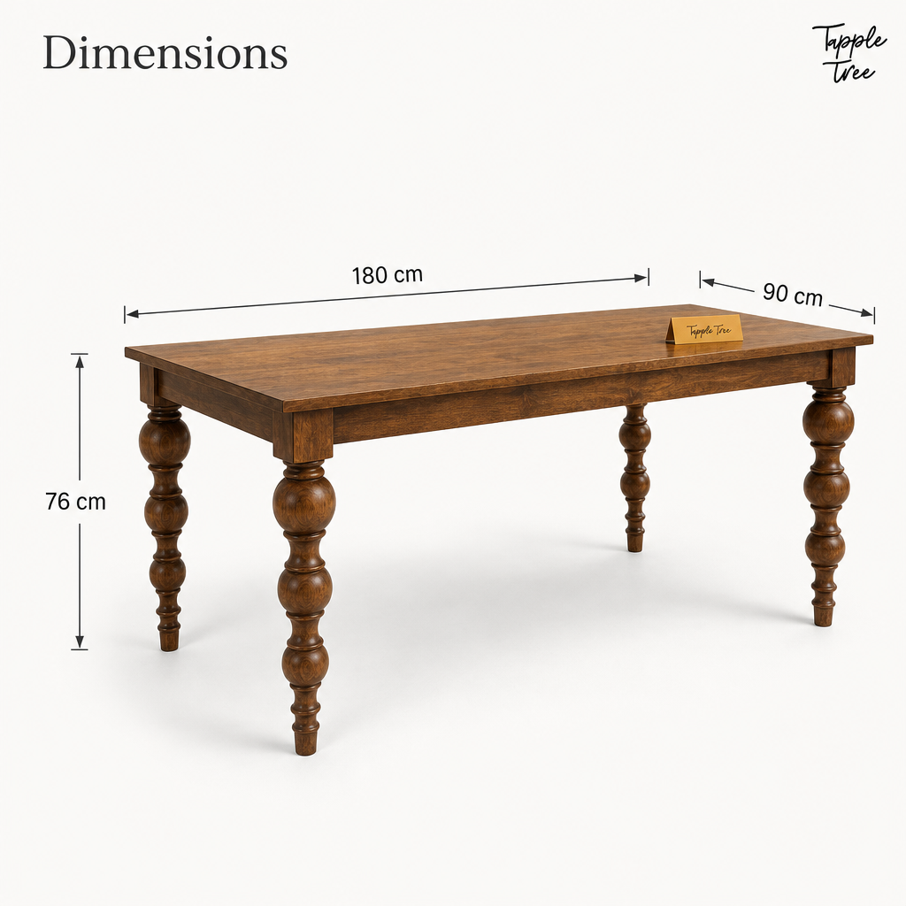Heritage Turned-Leg Mango Dining Table — dimensions