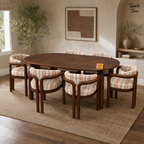 Plaid Curve Teak Dining Set — lifestyle hero
