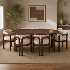 Plaid Curve Teak Dining Set — lifestyle front