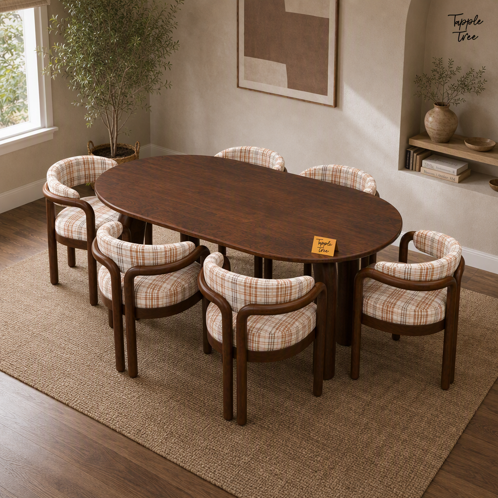 Plaid Curve Teak Dining Set — lifestyle elevated