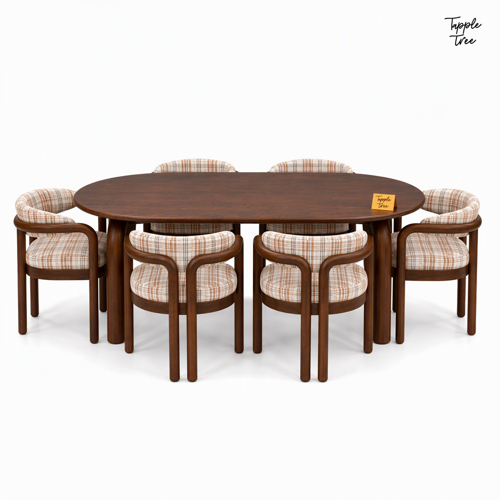 Plaid Curve Teak Dining Set — white front