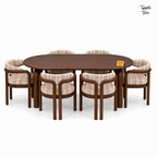 Plaid Curve Teak Dining Set — white front
