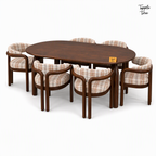 Plaid Curve Teak Dining Set — white three quarter