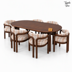 Plaid Curve Teak Dining Set — white opposite angle