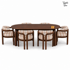Plaid Curve Teak Dining Set — white side profile