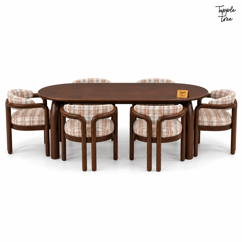 Plaid Curve Teak Dining Set — white side profile
