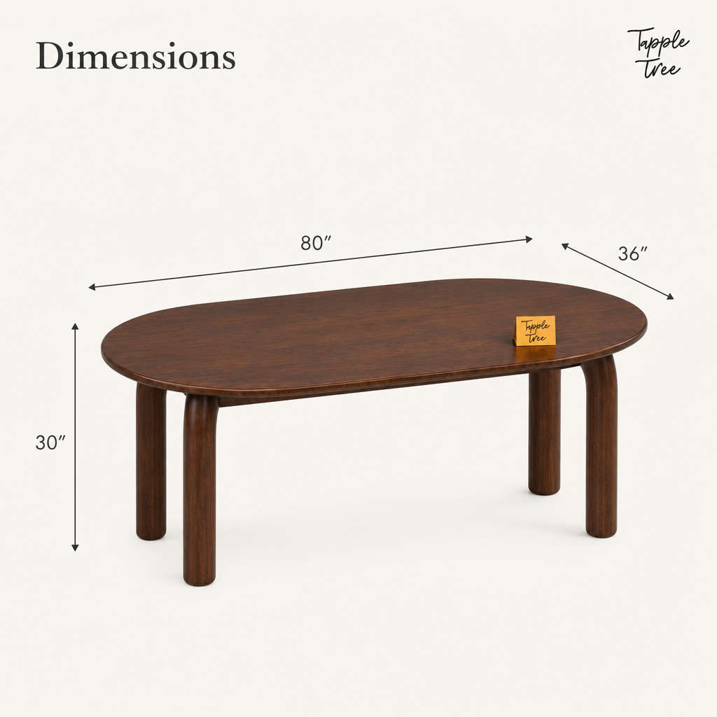 Plaid Curve Teak Dining Set — dimensions