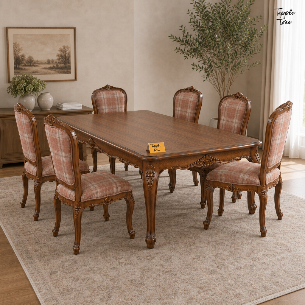Rose Plaid Heritage Dining Set — lifestyle opposite angle