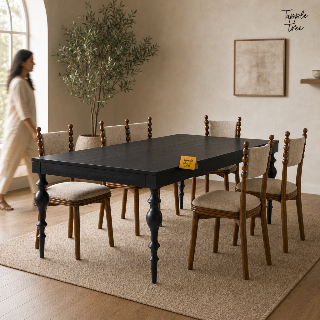 Spindle Two-Tone Dining Set — lifestyle walking woman