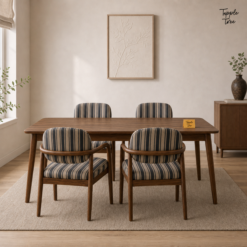 Indigo Stripe Sheesham Dining Set — lifestyle front