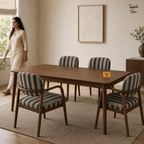 Indigo Stripe Sheesham Dining Set — lifestyle walking woman