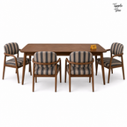 Indigo Stripe Sheesham Dining Set — white front