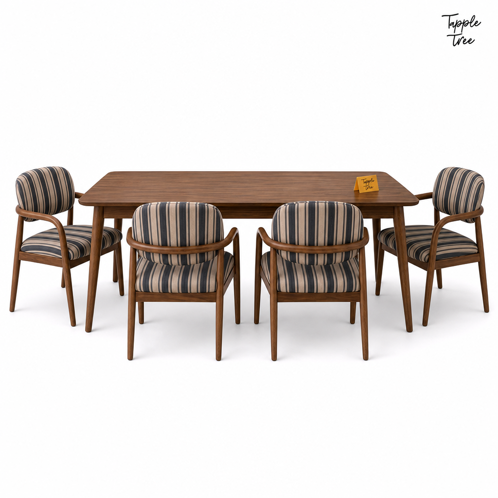 Indigo Stripe Sheesham Dining Set — white front